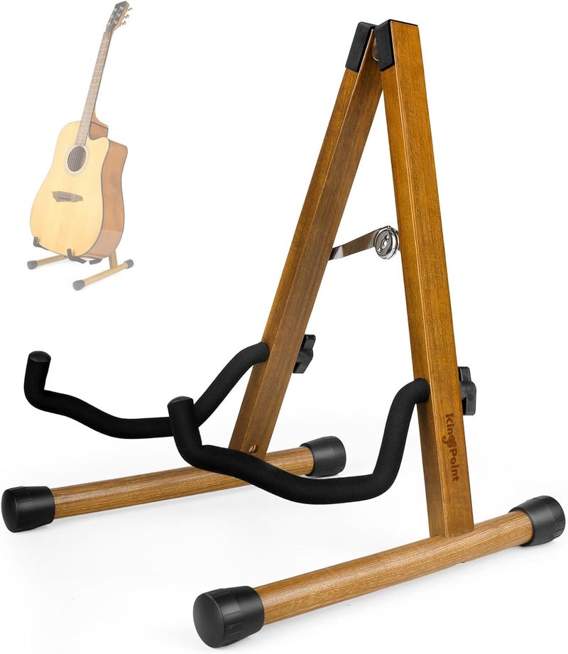 KingPoint Guitar Stand, Guitar Floor Stand, Acoustic Electric Wooden A Frame Folding Guitar Holder Adjustable for Bass, Cello, Mandolin, Banjo, Ukulele (Acacia) - Image 1